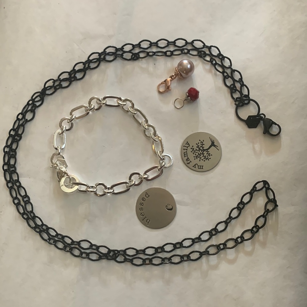 Origami Owl lot (necklace, bracelet, 2 dangles, 2 plates)